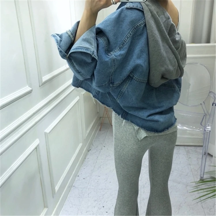 

New 2020 Autumn Women Denim Jackets Patchwork Hooded Outerwear High Street Oversize Wild Short Jeans JK8929