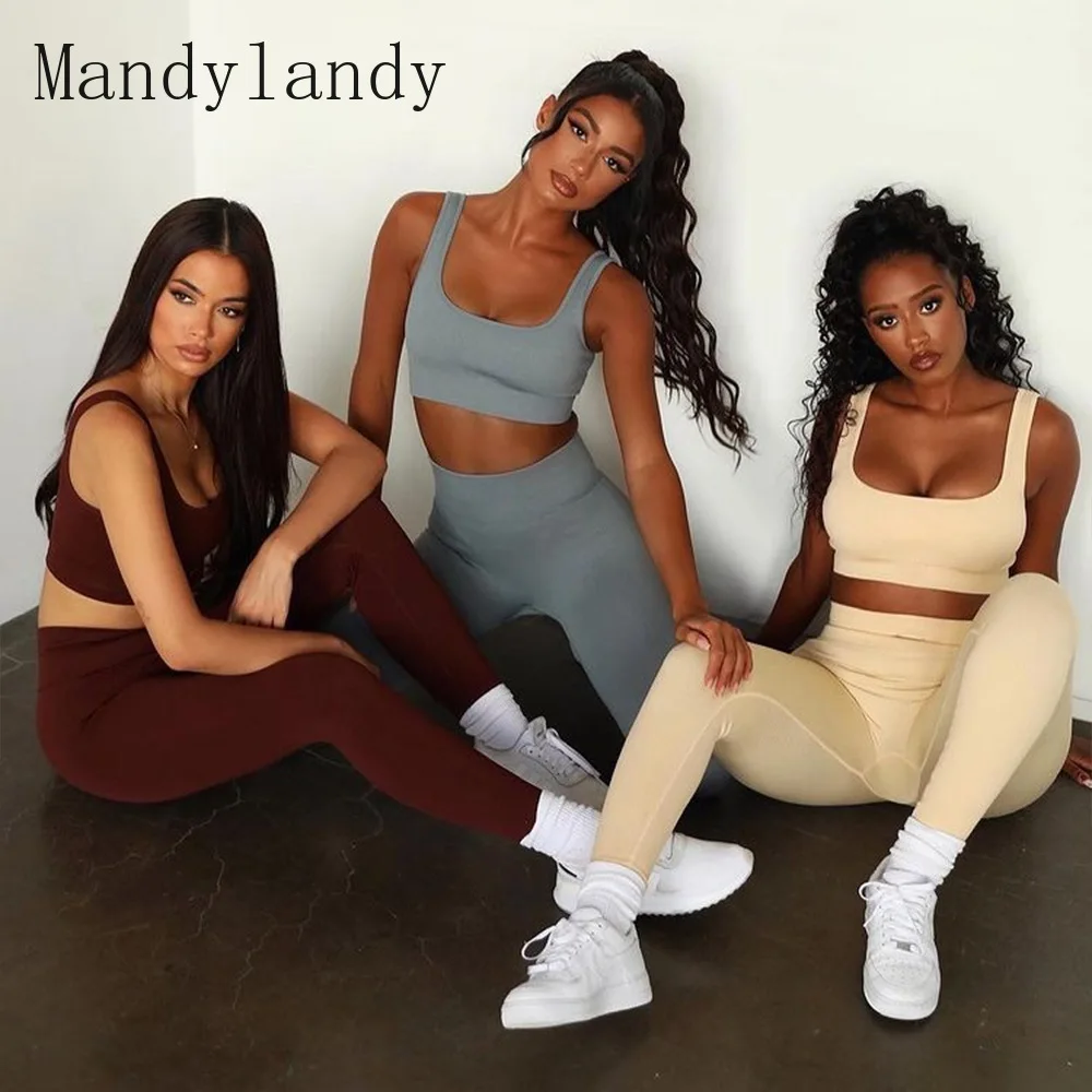 

Бесшовные Леггинсы для йоги Mandylandy, спортивный бюстгальтер, спортивный костюм для тренажерного зала, сексуальный спортивный жилет, брюки, ко...