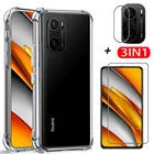 Прозрачная силиконовая Противоударная чехол для телефона 3 в 1 для poco f3, закаленное стекло pocof3, poko little f 3, защитная пленка для камеры