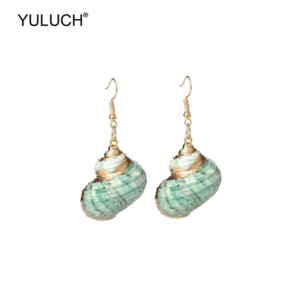 YULUCH 2019 женские летние пляжные натуральные раковины с золотым ободком висячие