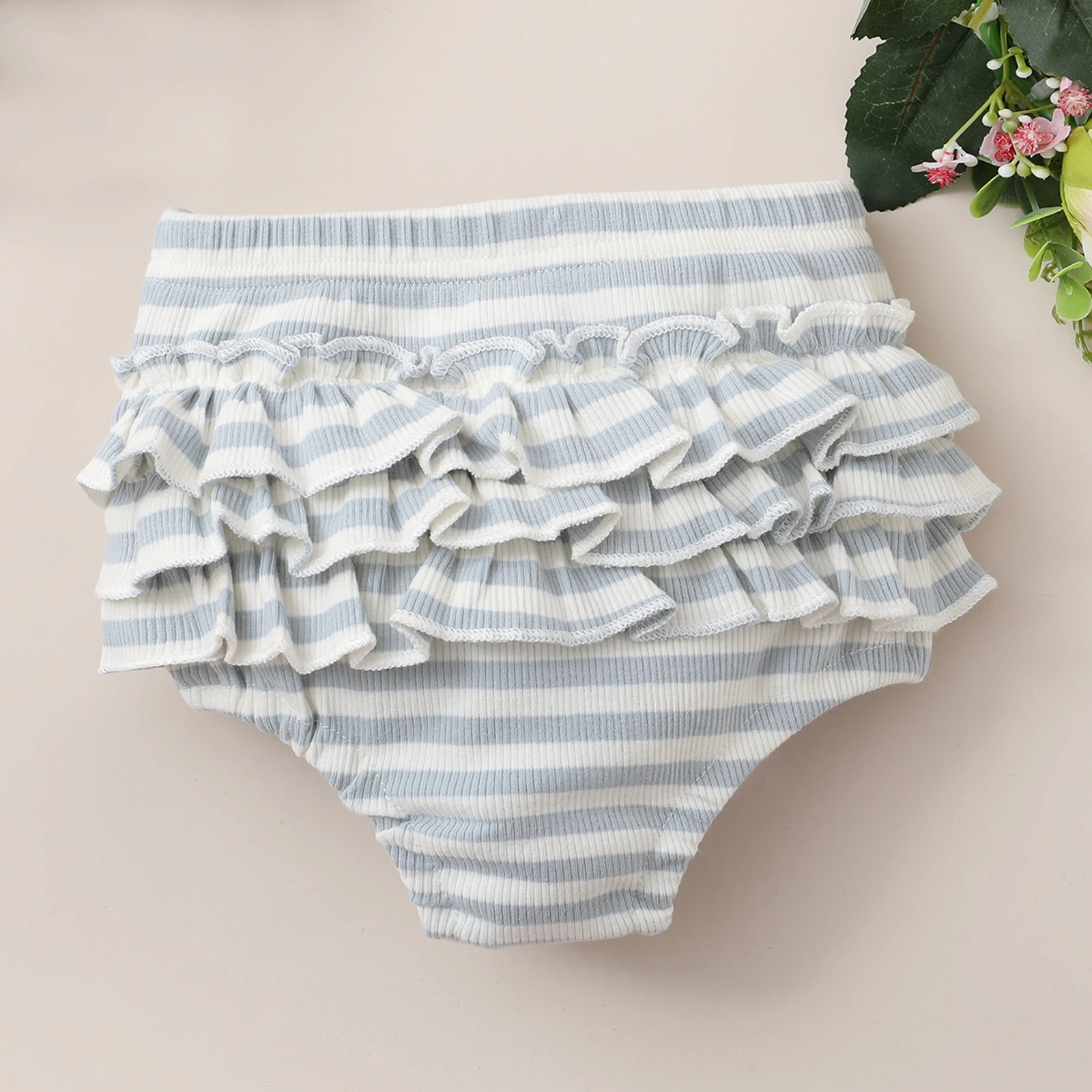 

Toddler Girls Romper Ruffle Shorts, Sleeveless Striped Crotch Buttons Sling Vest Pleated Layered Clothes Headband