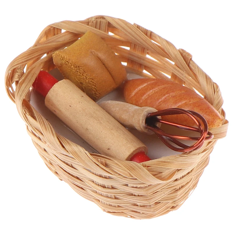 

Кукольный домик, миниатюрный инструмент для еды, хлеб, тост, хот-дог, с корзиной, столовая, хлебобулочные изделия, кухонные украшения, 1:12, рол...