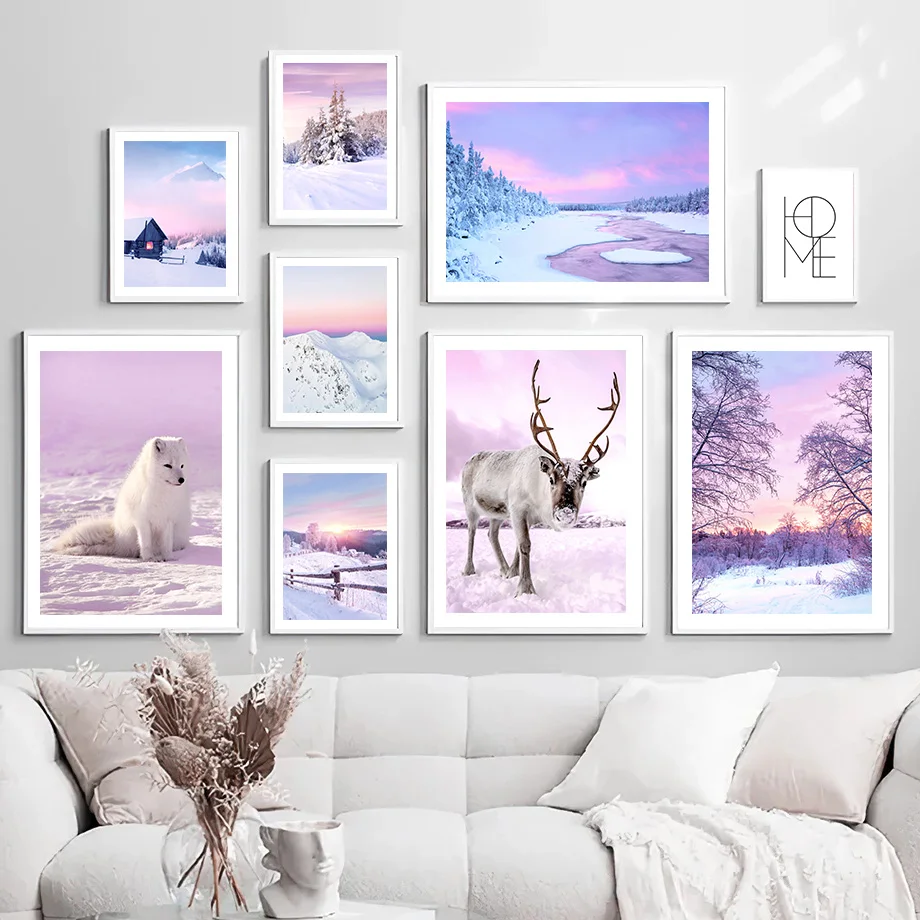 

Winter Snow Forest Deer Fox Natural Scenery Wall Art Canvas Painting Nordic Posters & Prints Wall Pictures For Living Room Decor