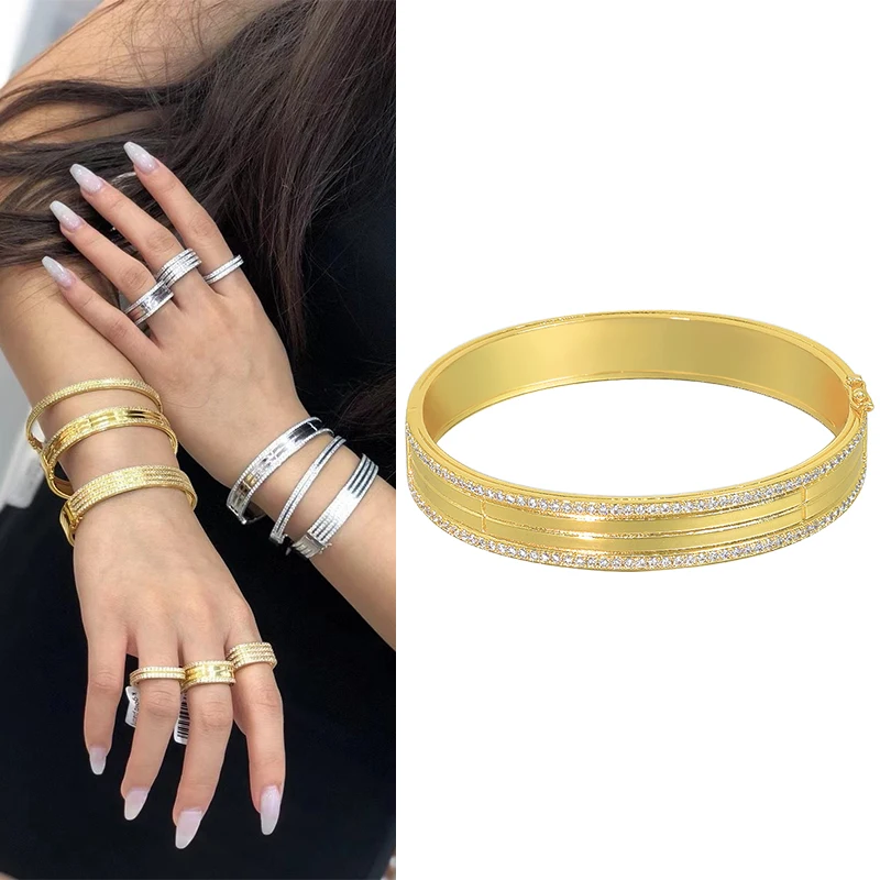 

Couple Bracelets Fashion Crystals Luxury Bangle For Women Cubic Zirconia Love Copper Metal Gold Color Classic African Jewelry D