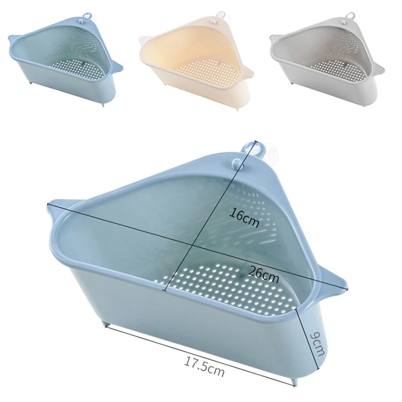 

Sink Filter kitchen triangular sink filter Strainer Drain Vegetable Fruite Drainer Basket Suction Cup Sponge Holder Storage Rack