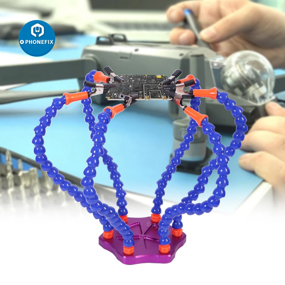 

Third Helping Hand Soldering Station Adjustable Vise Desk Clamp Soldering Iron Holder with 6pc Flexible Arms PCB Welding Tool