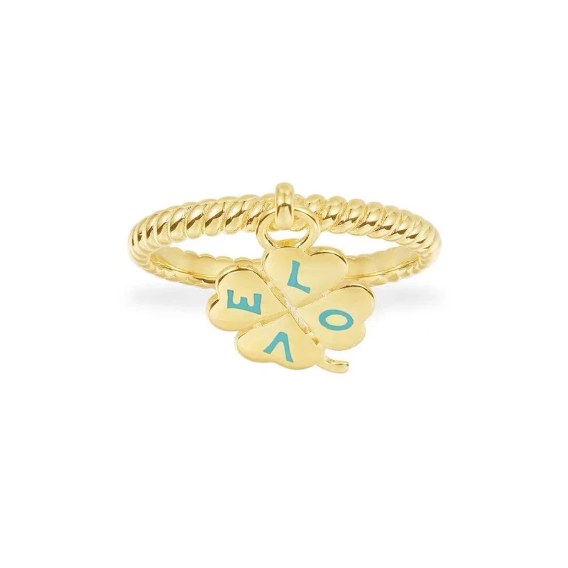 

925 Sterling silver LOVE four-leaf clover ring ladies fashion simple joker jewelry high quality 1:1