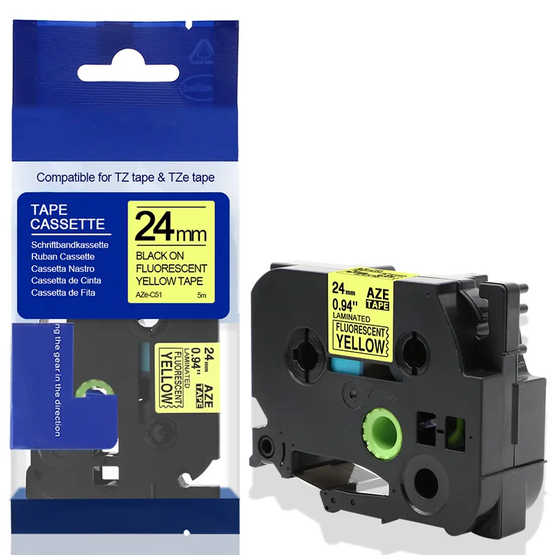 Fimax 1 пакет TZe651 TZe-251 TZE-451 24 мм совместимый принтер наклеек Brother P-touch этикетировщик TZe-651 черный на желтом цвете TZe-151 TZe-251 tze-551 - Цвет: Black on Yellow