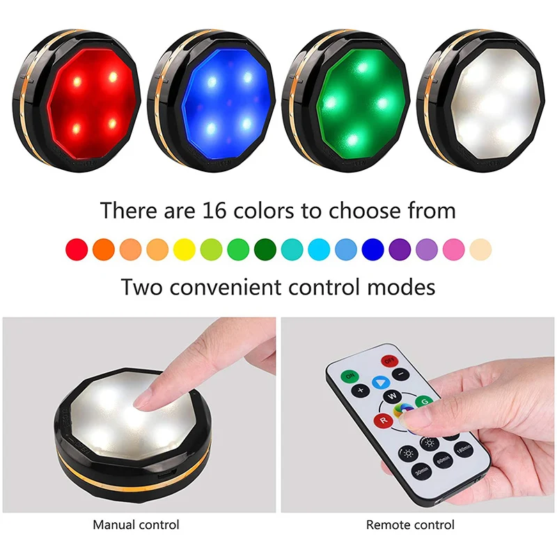 6pcs usb charging remote control round led wireless home kitchen stairs bedside cabinet lamp rgb atmosphere decorative lights free global shipping