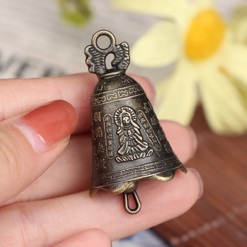 

Alloy Bronze Antique Bell Chinese Mini Sculpture Pray Guanyin Buddha Bell Shui Feng Bell