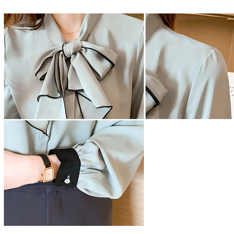 

Bow Red Blouse Women 2021 Korean Fashion Button Office Lady Long Sleeve Chiffon Shirt Autumn Tops Woman Clothes Womens Shirts