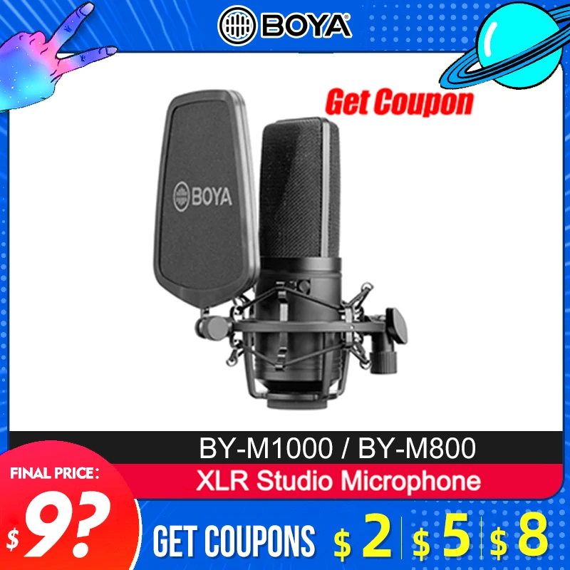 BOYA BY M1000 M800 конденсаторный микрофон с большой диафрагмой 3 полярные узоры для