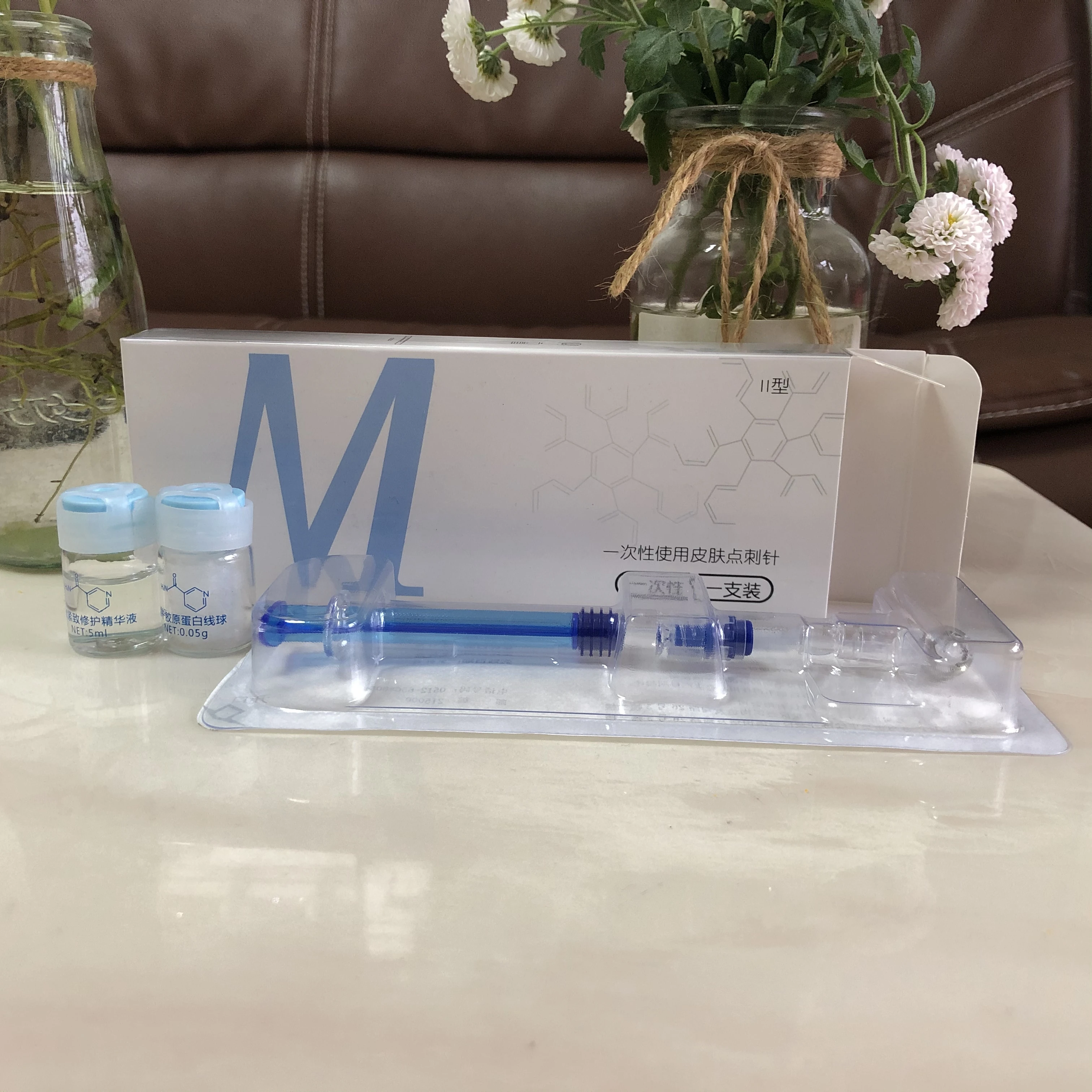 Микро игла роликовая бытовая водсветильник MTS для лица гиалуроновая кислота