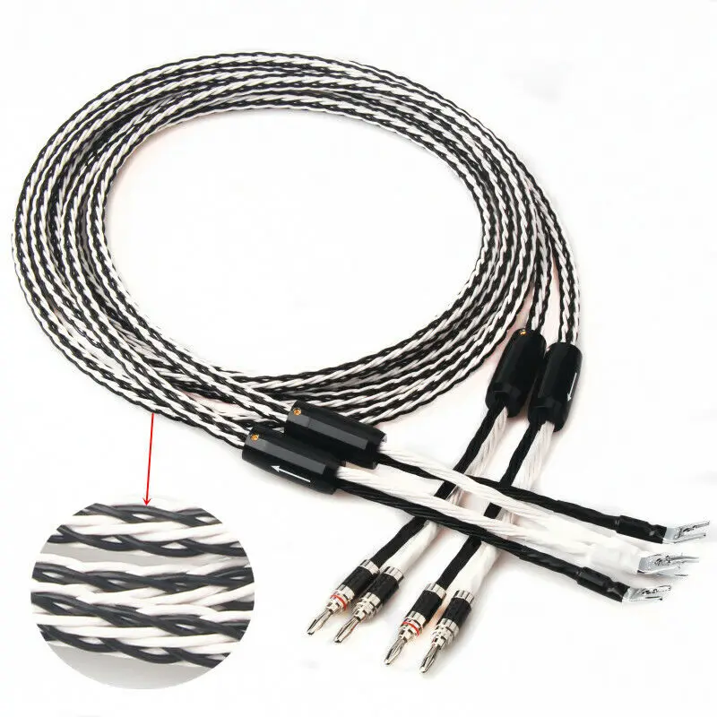 

8TC single crystal copper OCC audio speaker cable HiFi amplifier speaker cable Banana plug- Banana plug-Y FEP quilt