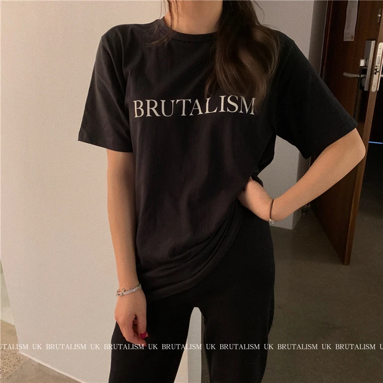 

YTX1495 Korean version of 2021 new loose mid-length letter printing wild couple white short-sleeved T-shirt