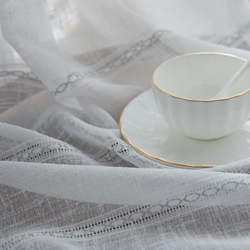 

Modern Curtains for Living Dining Room Bedroom Simple Embroidery Curtain White Tulle Light-transmitting Opaque Character Window