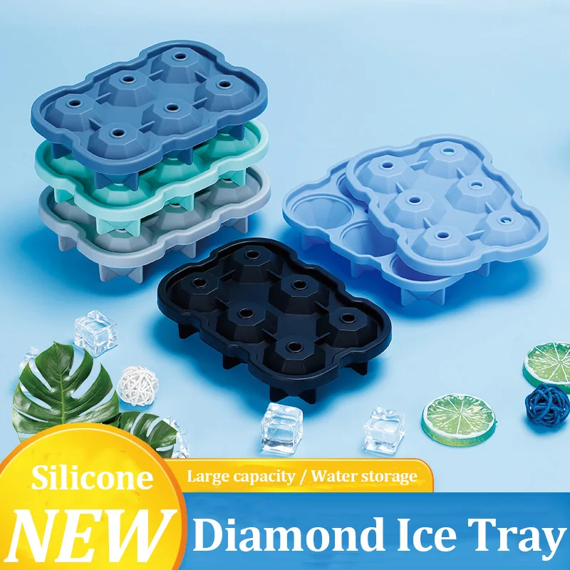 

New Creative Diamond ice Cube Trays Silicone 6 Grid Ice Ball Maker Bar Whiskey Ice Tray with Funnel Kitchen Accessories Tools