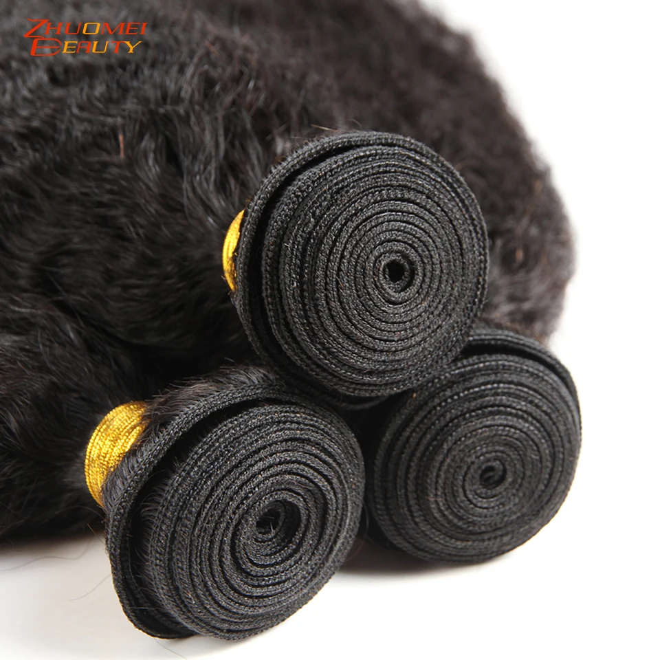 Kinky Straight Human Hair Weave Bundles Remy Peruvian 100% Extensions 1/3/4PCS Can Buy 8-28inch | Шиньоны и парики