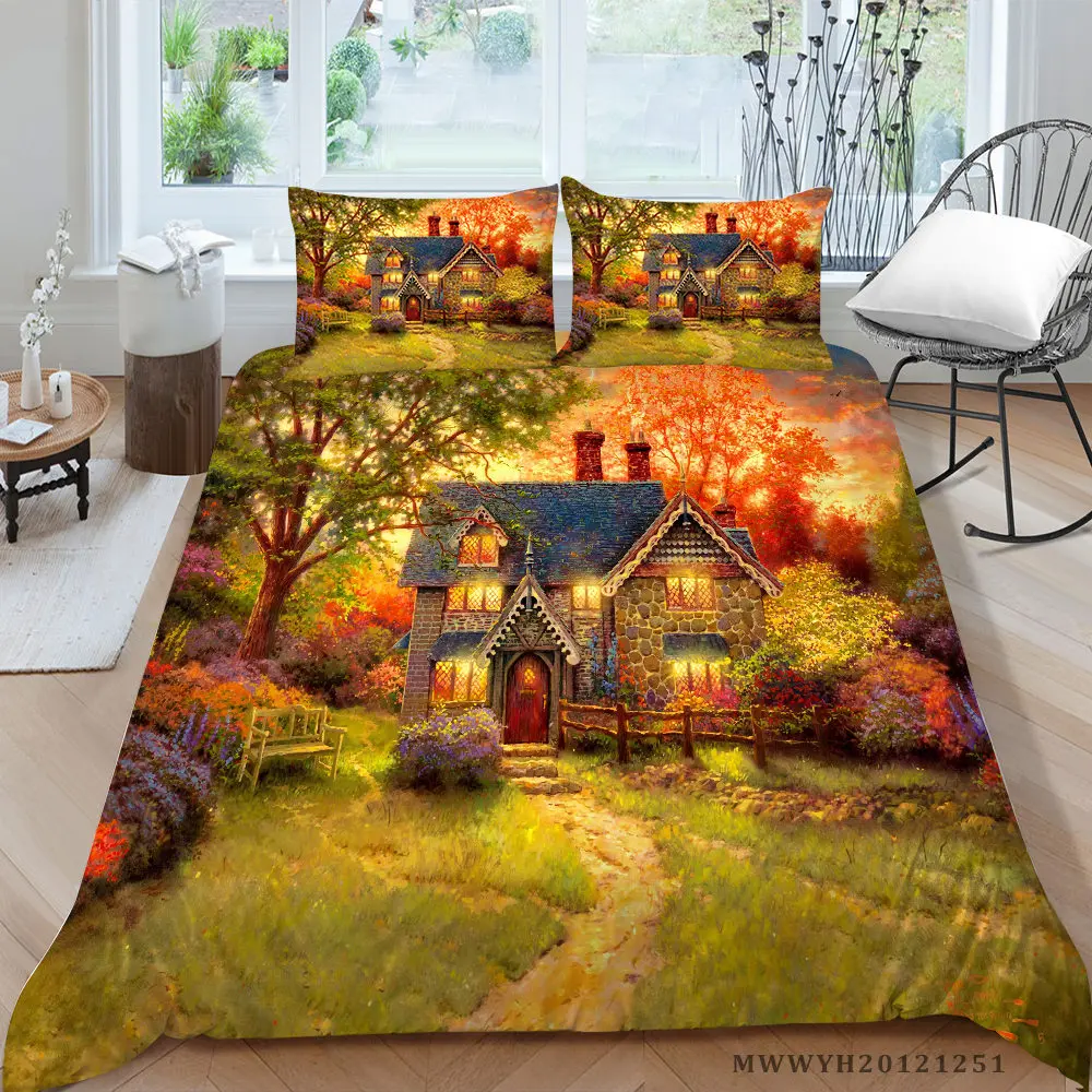 

Beautiful Cottage Bedding Set For Kids Artistic Cartoon Duvet Cover Single King Queen Double Full Twin Bed Set Fantasy Design