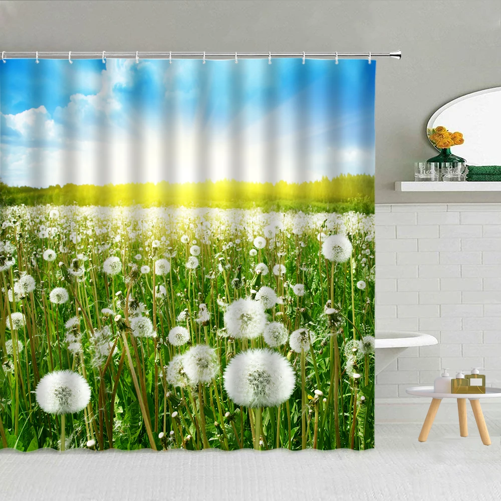 

Весенняя Штора для душа с изображением цветов, одуванчиков, ромашек, тюльпанов, лаванды, подсолнуха, декор для ванной комнаты, водонепроница...