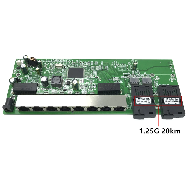 Reverse POE 10/100/1000M Gigabit Ethernet switch Fiber Optical Single Mode 8 RJ45 UTP&amp2 SC fiber Port Board 20KM | Мобильные