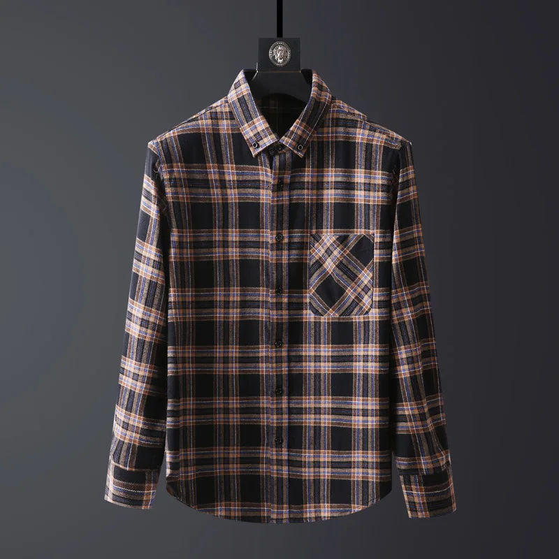 

Autumn new men's fat plus size long sleeve shirt men's fat business leisure Plaid Long Sleeve Shirt