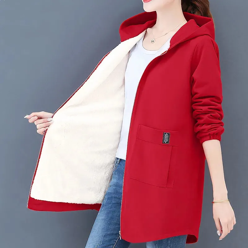 

2021 Thick Plus Size Windbreaker Women's Fleece Warm Coat Autumn Winter Korean Loose Hooded Baseball Uniform Jacket Oversize 6xl