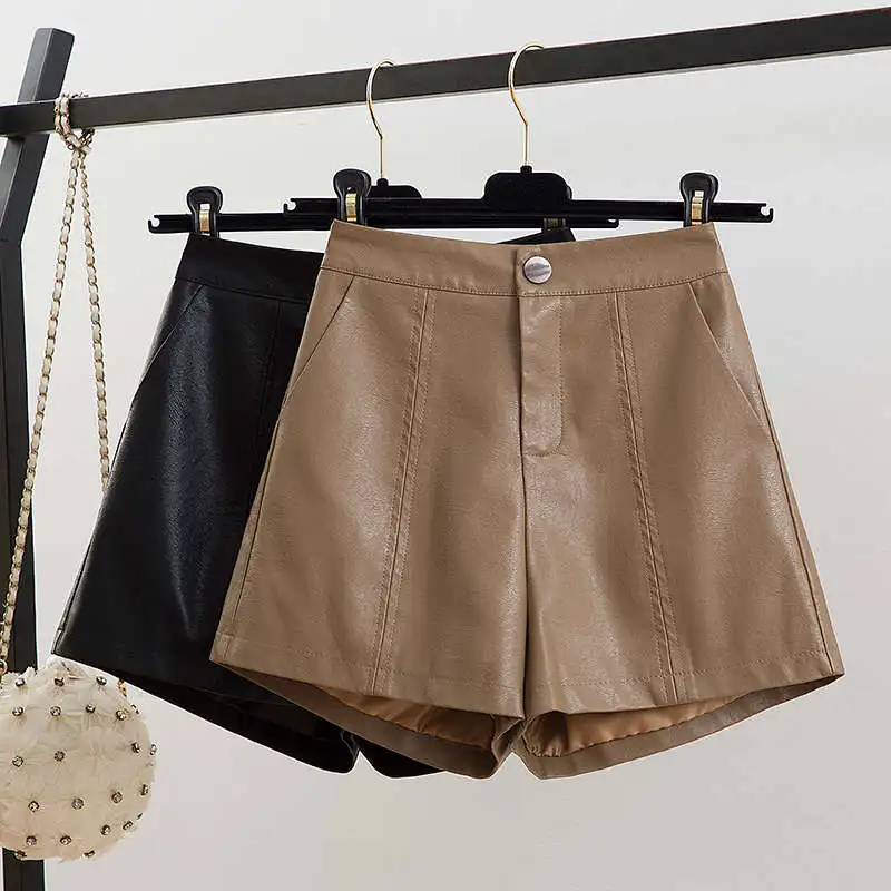 

Шорты женские из искусственной кожи, с высокой талией и широкими штанинами, на весну, C7195