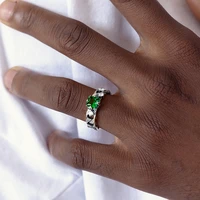 s925 cuban ling ring grgr fashion brand sterling silver cuban link chain green stone ring male hip hop female ring