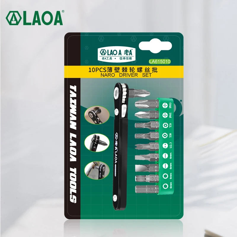 

LAOA 10 in 1 Ratchet Screwdriver Set S2 Screwdrivers Forward And Reverse Multifunction Tool With Phillip Slotted Torx bits