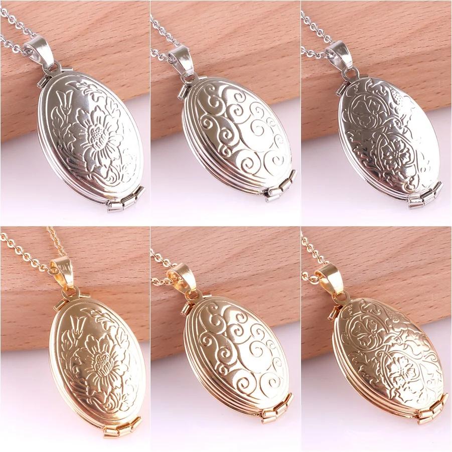 

Fashion Album Box Necklaces Magic 4 Photo Pendant Memory Floating Locket Necklace Oval Flower Flash Box No photos