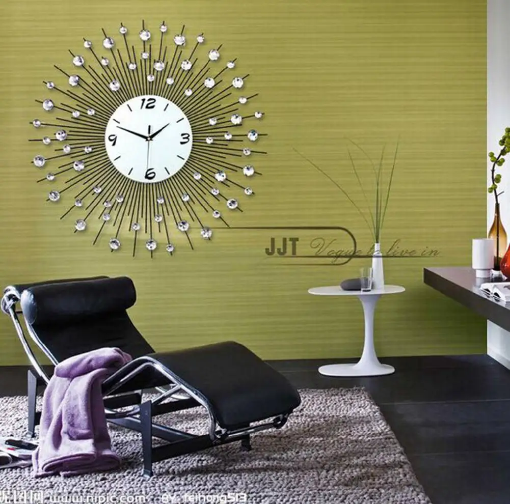 Роскошные Большие размеры хрустальные металлические настенные часы Европейский