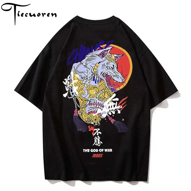 Мужские футболки оверсайз с изображением бога войны коротким рукавом волка в