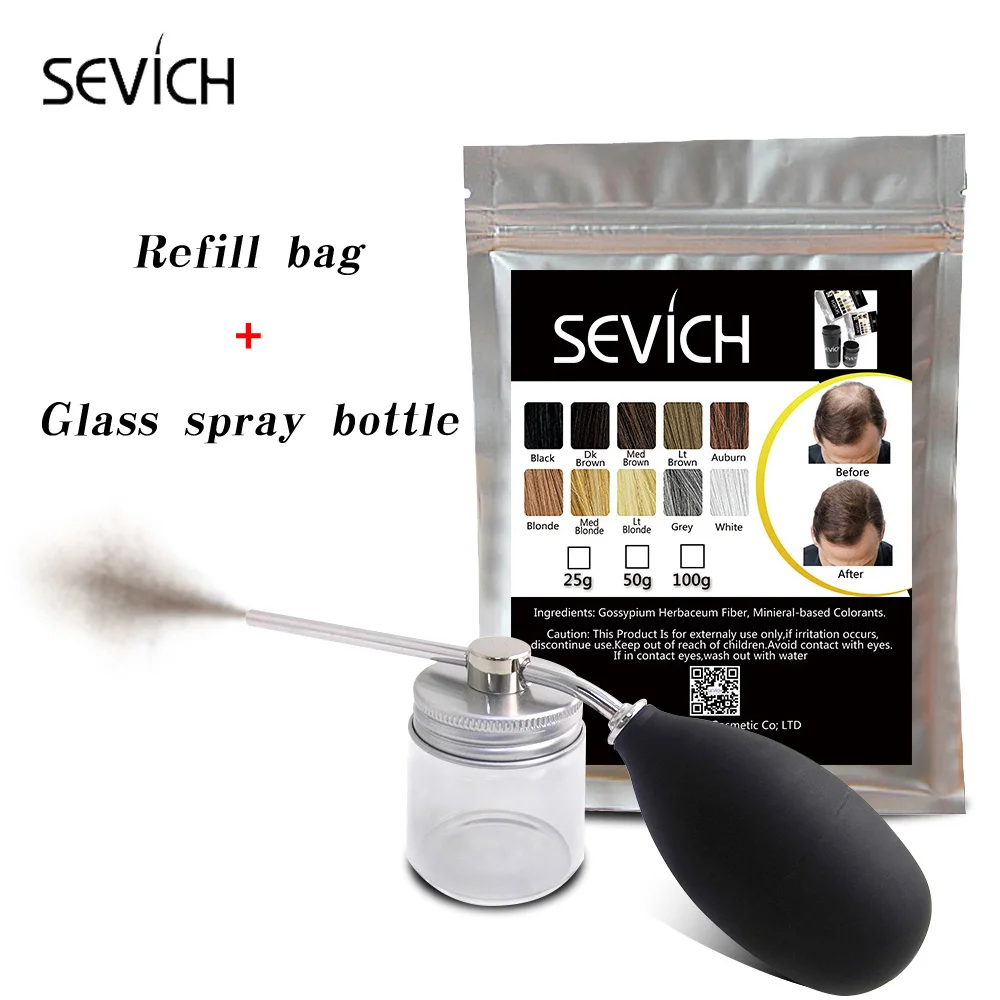 Sevich 25 г Кератиновое волокно для волос + стеклоаппликатор наращивания спрей насос
