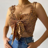 summer sexy women polka dot ruffles strap vest casual open front tie up tank tops lace frill tube cropped tops chic bowknot tank