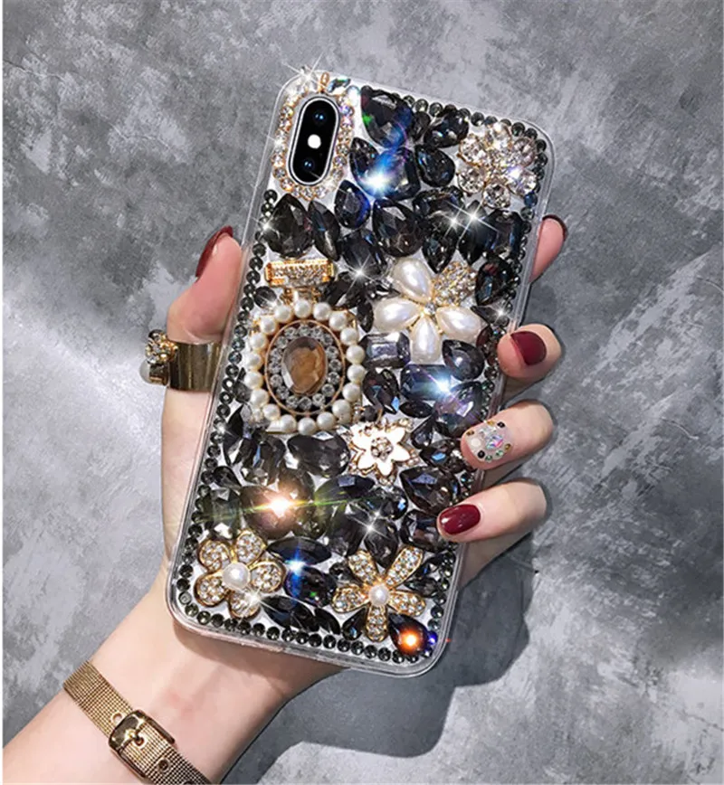 Роскошные блестящие чехлы с жемчужинами и кристаллами в виде флакона духов для