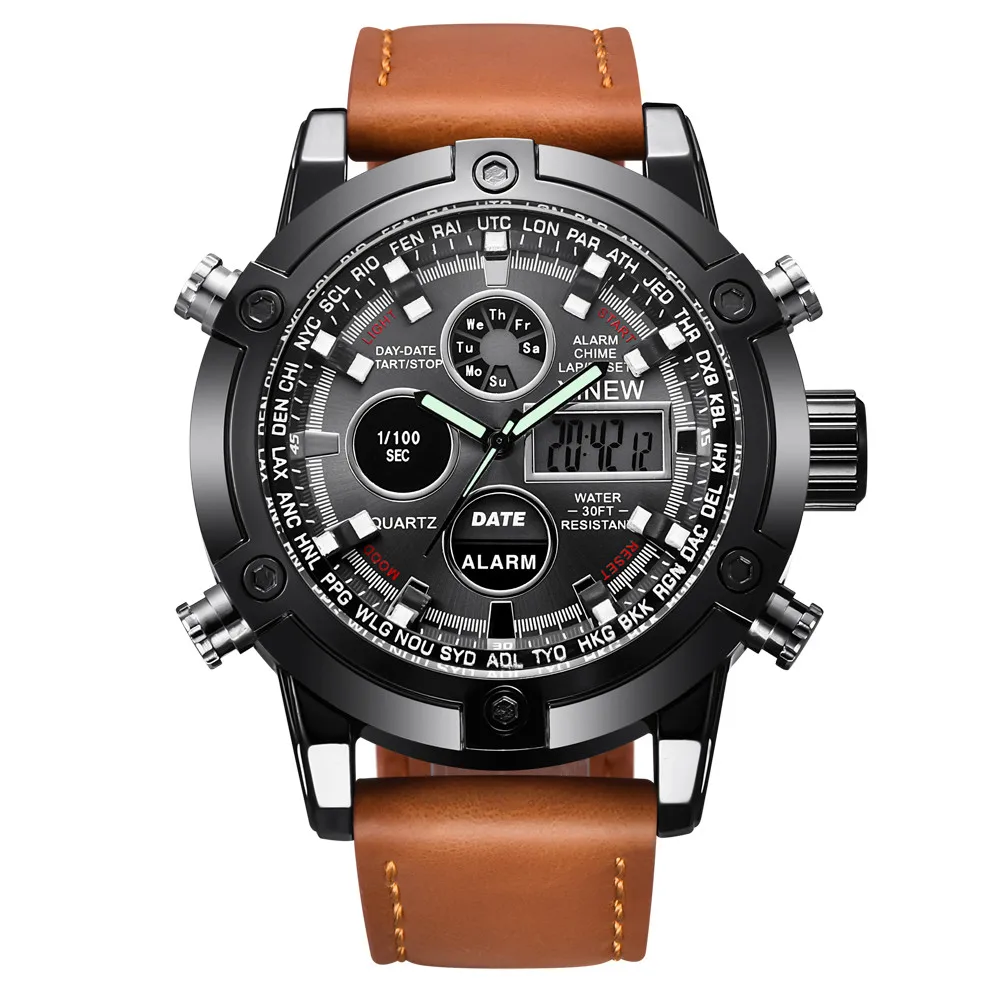 

xinew watch in dual display watches men waterproof led sports relogio masculino Movt Brown Sport digital military watch 3022