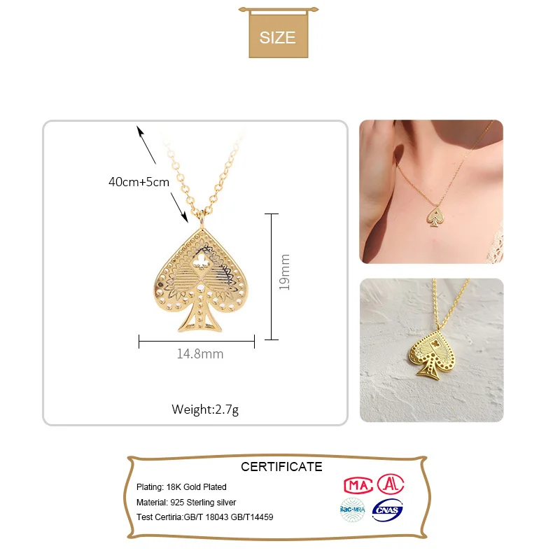 Ожерелье женское из серебра 100% пробы с подвеской в виде покерных карт | Украшения