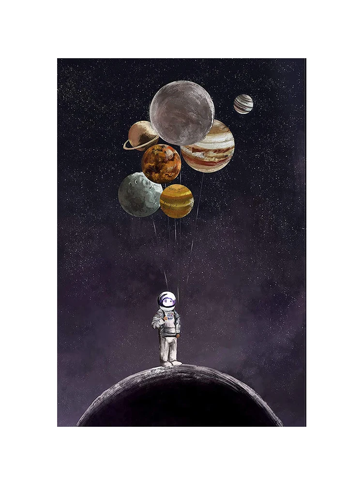 

Art Decoration Inspirational Canvas Astronaut Planet Creative Artwork Bathroom Bedroom Children Girl Boy Children Room Poster