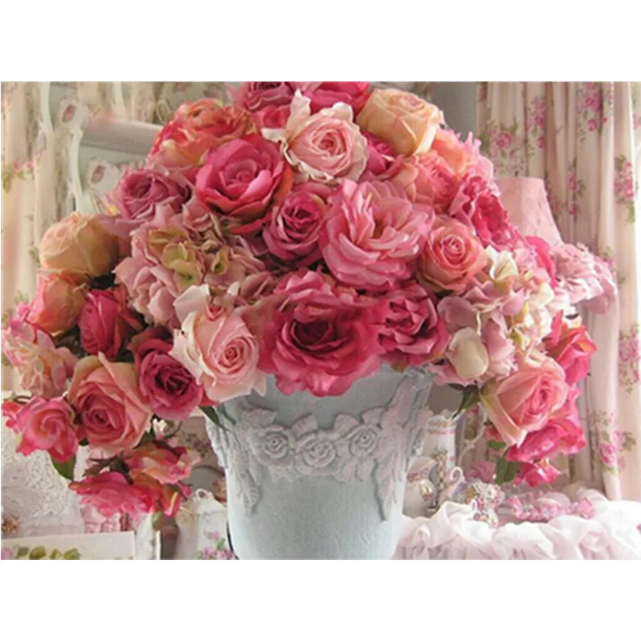 

Алмазная 5D картина «сделай сам», Цветочная ваза, Набор для вышивки крестиком, алмазная вышивка, мозаика в виде Розы, картина, украшение для д...