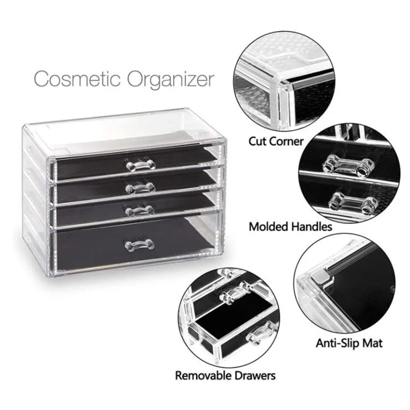 4-х уровневый акриловый ящик для хранения косметики и украшений.