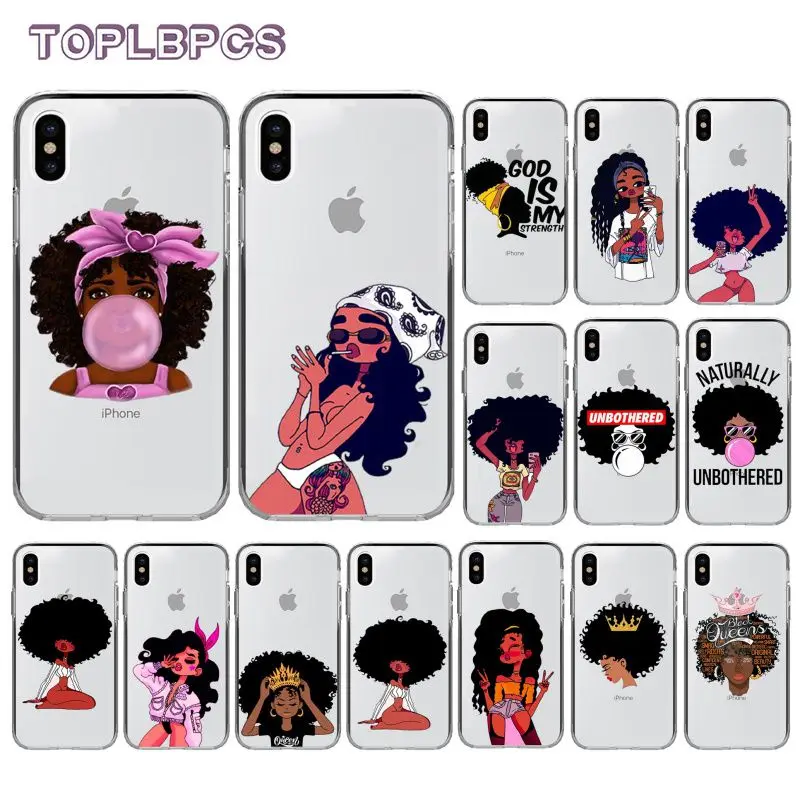 

Afro Black Girl Magic Melanin Poppin Transparent TPU Phone Case for iphone 13 11 12 pro XS MAX 8 7 6 6S Plus X 5 5S SE XR