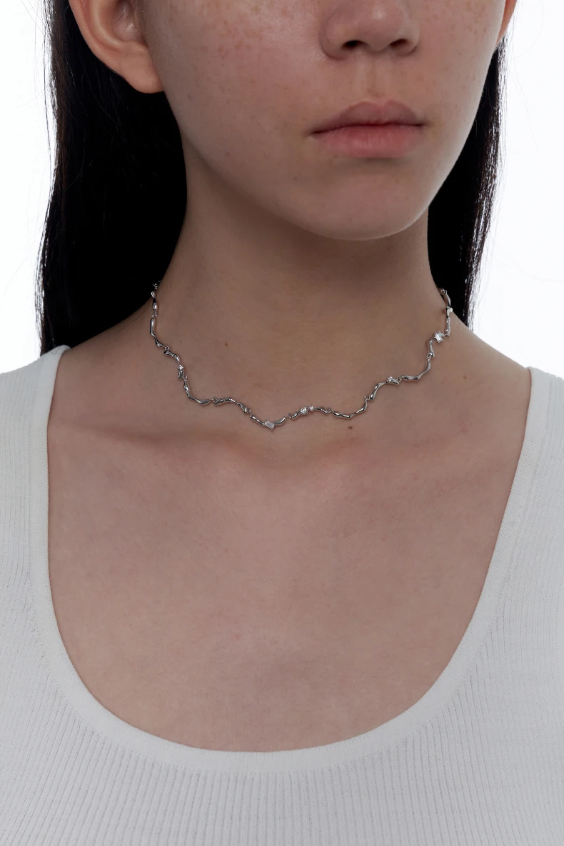 

925 necklace female collarbone chain tide light luxury minority design sense adjustable jewelry wavy neck chain accessories