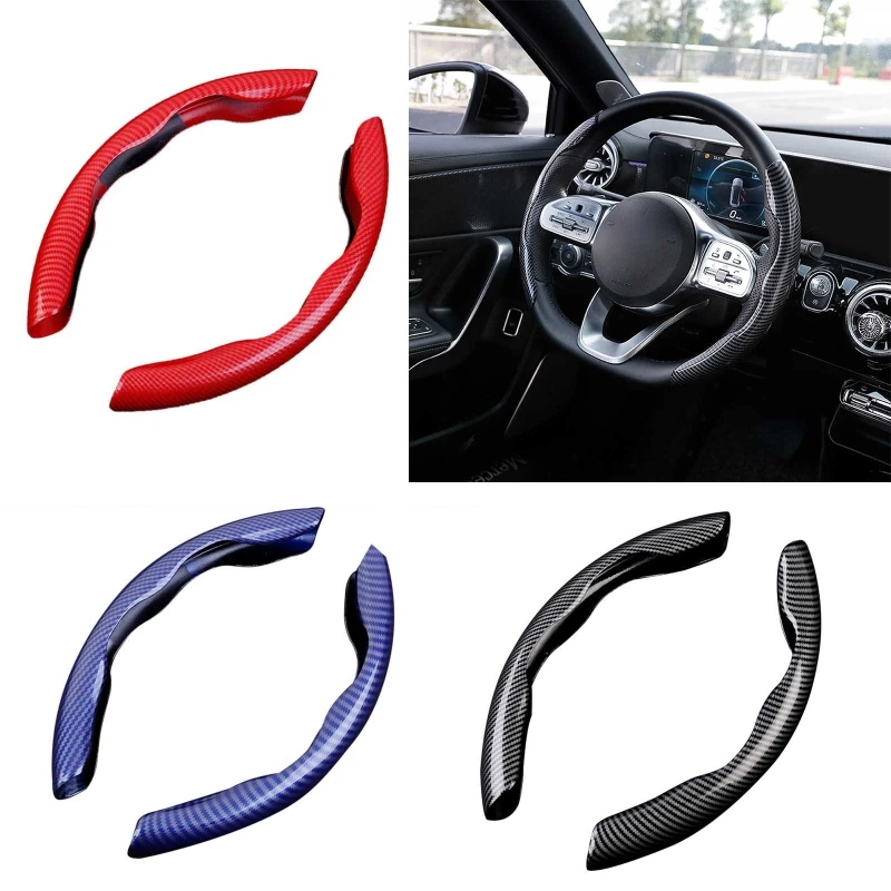 

2 Pcs Steering Wheel Cover Carbon Fiber Interior Accessories No Installation Tools Needed Red Black Blue Protectors 엘란트라ad 카본휠