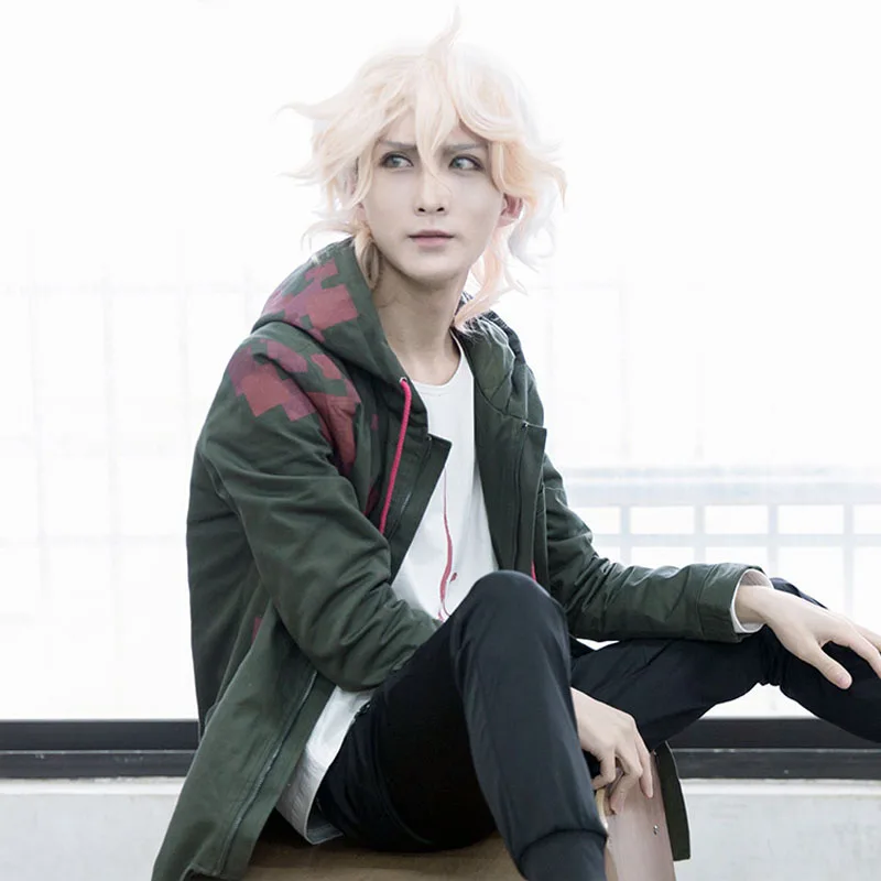 Danganronpa 2 Nagito Komaeda Cosplay Trench Coat Hoodie Army Green Color Long Hooded sweatshirt hoodie Jacket Halloween Costume |