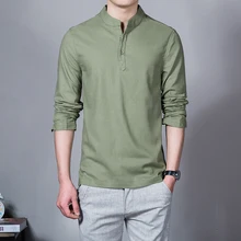 HOT SELL 2021 New Fashion Tops  Long sleeve Mens shirts male casual Linen shirt men Brand Plus size Asian size camisas M-5XL