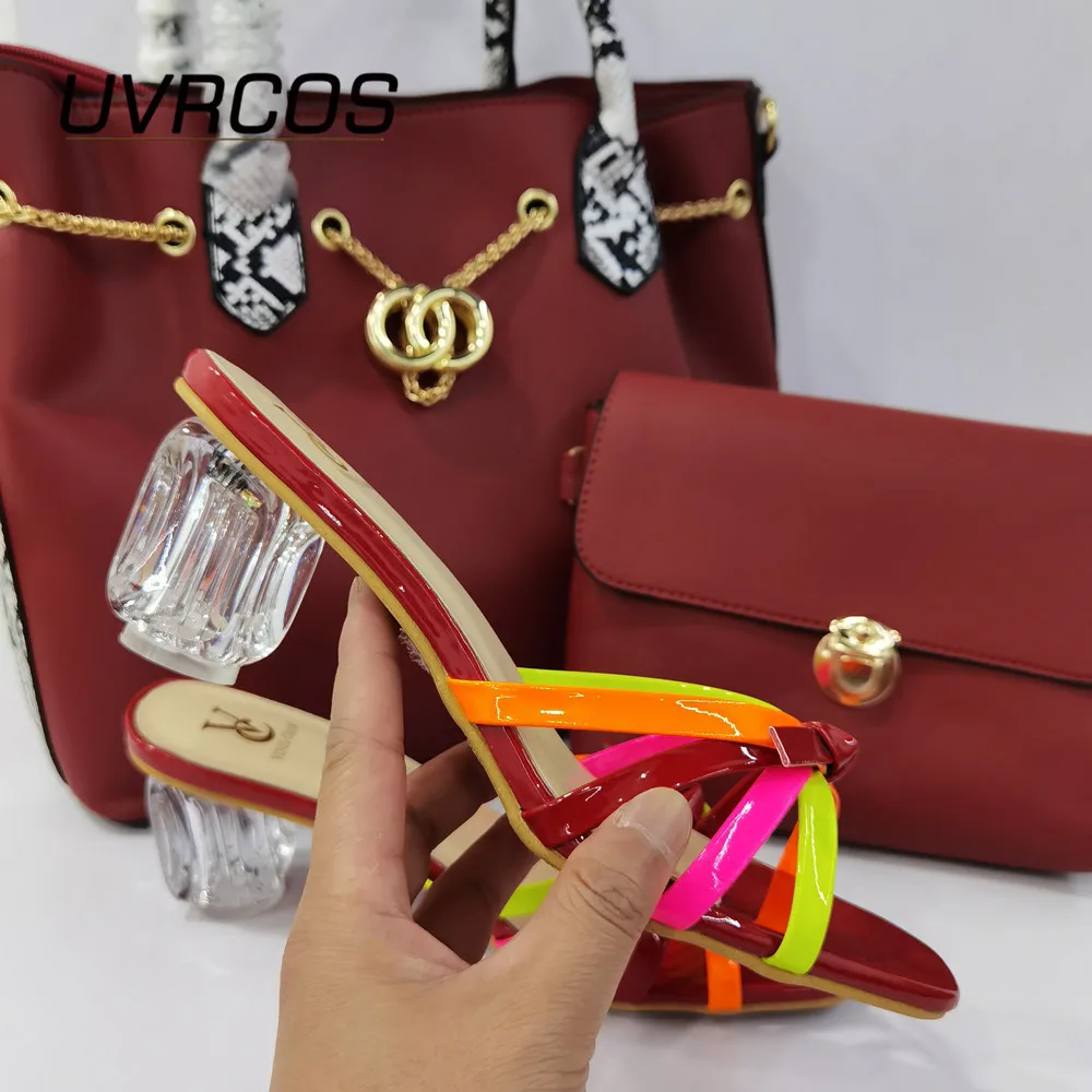 

Newest Fashion Italian design Ladies Shoes and Bag set wholesale 2021 Wine color for wedding Shoes and Bag Set for women party