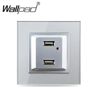 eu silver double usb socket wallpad silver tempered glass russia german france poland nl 2 usb outlet wall phone charger