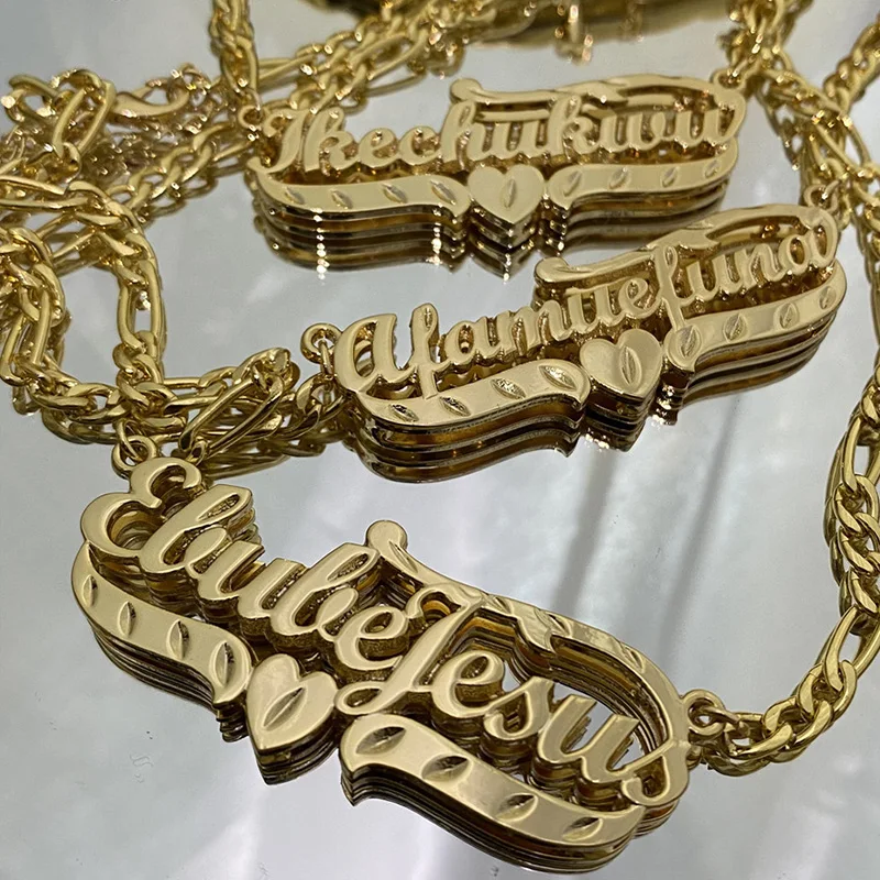 

Gosun Personalized Women Double Plated Gothic Nameplate Custom Gold Choker Necklace New Custom Name NecklaceFor Women Gift