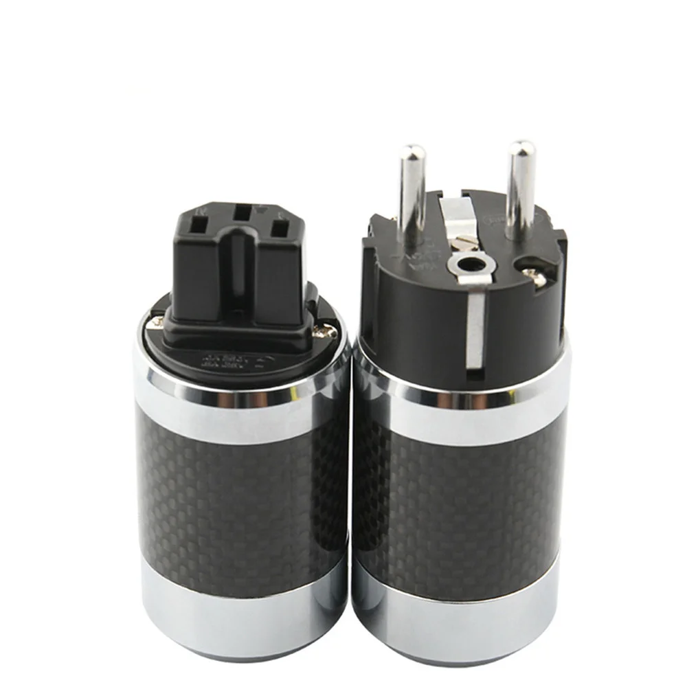 

Hi-End EU Power Connector IEC Female Male EUR Carbon Fiber Rhodium Schuko Power Plug Hifi AC Electrical Cable Socket 2 Pins